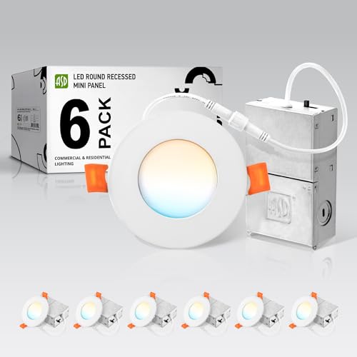 ASD 6 Pack 3 Inch LED Recessed Light 6W, 5 CCT 2700K-5000K CRI90+, IC Rated Ultra Thin Dimmable Ceiling Lights with J Box, Canless Wafer Downlight, Round Slim Panel Lighting, UL Energy Star, White - color: White, size: 3 Inch 6 Pack