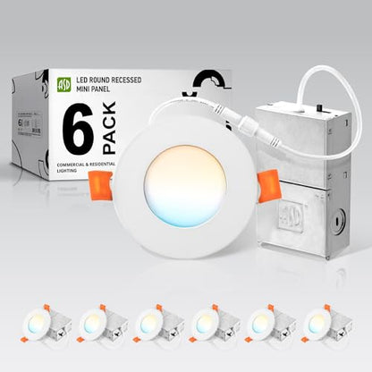 ASD 6 Pack 3 Inch LED Recessed Light 6W, 5 CCT 2700K-5000K CRI90+, IC Rated Ultra Thin Dimmable Ceiling Lights with J Box, Canless Wafer Downlight, Round Slim Panel Lighting, UL Energy Star, White - color: White, size: 3 Inch 6 Pack
