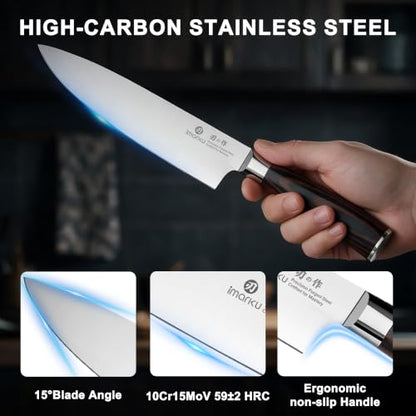 imarku 18-Piece Japanese Santoku Stainless Steel Knife Set with Block - color: Pure Black