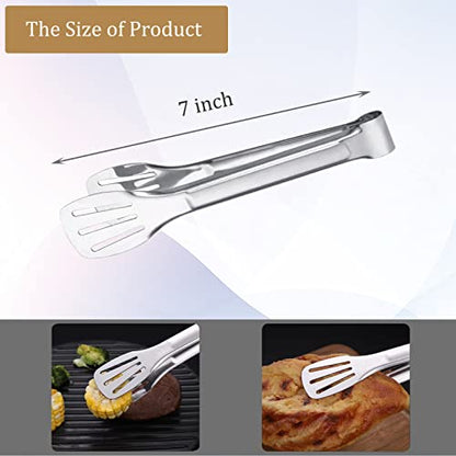 6PCS Serving Tongs, 7Inch Buffet Tongs, Stainless Steel Food Tong Small Serving Utensils for Cooking, Entertaining, Salad, Barbecue, Buffet, Toast and Steak by Sunenlyst