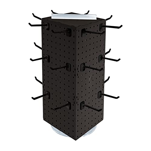 Azar Displays 703385-BLK-4B24, Four-Sided Revolving 8"W x 20"H Pegboard Counter Display w/ 24 Hooks- 4” Length, Black - color: Black, style: Pegboard + Hooks