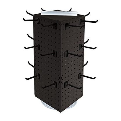 Azar Displays 703385-BLK-4B24, Four-Sided Revolving 8"W x 20"H Pegboard Counter Display w/ 24 Hooks- 4” Length, Black - color: Black, style: Pegboard + Hooks