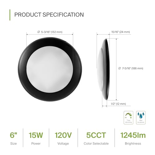 ASD 6 Pack Black LED Disk Lights 6 Inch, 5CCT Flush Mount Ceiling Light - color: Black, size: 6 Pack