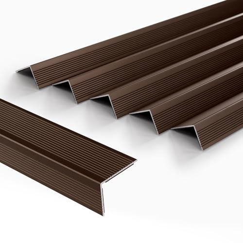 5-Pack 36 Inch Aluminum Peel and Stick Stair Nosing Brown Staircase Step Treads Anti-Slip Stair Edge Protector, Waterproof Self Adhesive Stair Nose Molding Trim for Outdoor & Indoor - color: Matte Brown, size: 36 Inch