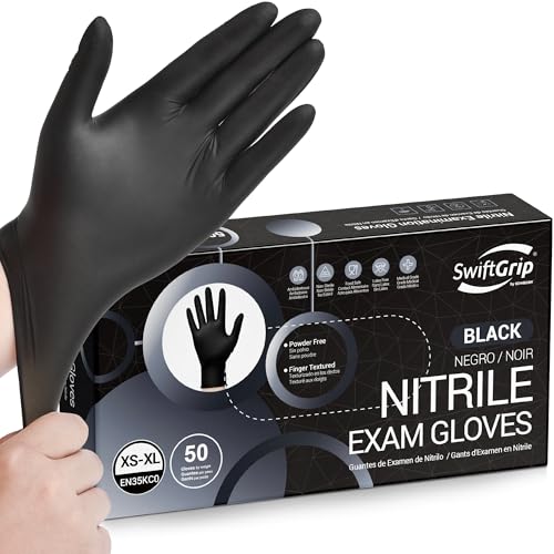 SwiftGrip Disposable Nitrile Exam Gloves, Black Nitrile Gloves Disposable Latex Free for Medical, Cooking & Esthetician - color: 08 Black (Xl, 50ct)