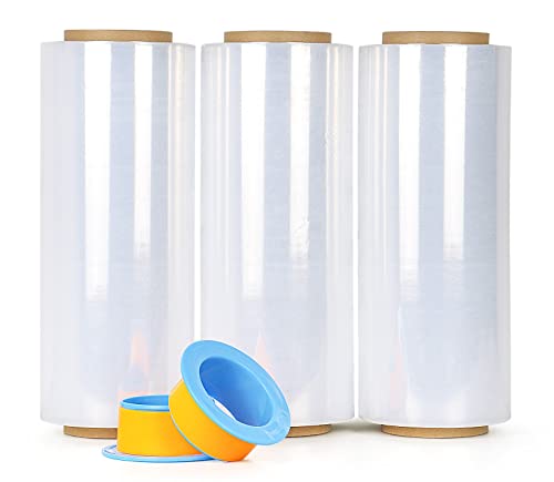 BOMEI PACK Clear Stretch Wrap Industrial Strength 12" x 1000 Ft 3 Pack - 80 Gauge Thick - Clear Plastic Cling, Stretch Film Rolls for Packaging Moving Packing Pallets - color: Clear