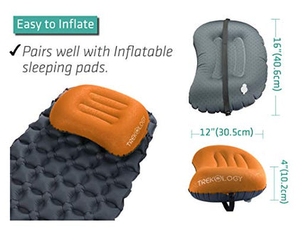 TREKOLOGY Aluft 2.0 Small Inflatable Camping Pillow for Backpacking, Travel - color: Orange