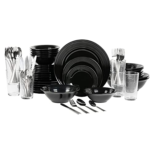 10 Strawberry Street Nova Black Round 62-Piece Dinnerware Set, Service for 6 - color: Black