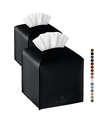 Tissue Box Cover, Jeethemy Square PU Leather Tissue Box Holder, Modern Tissue Case Facial Paper Organizer Dispenser，5X5X5'',Double Black - color: Double Black
