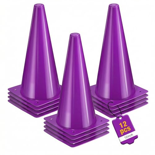 12 Inch Traffic Cones,12pcs Training Sports Cones,Parking Cones - color: purple