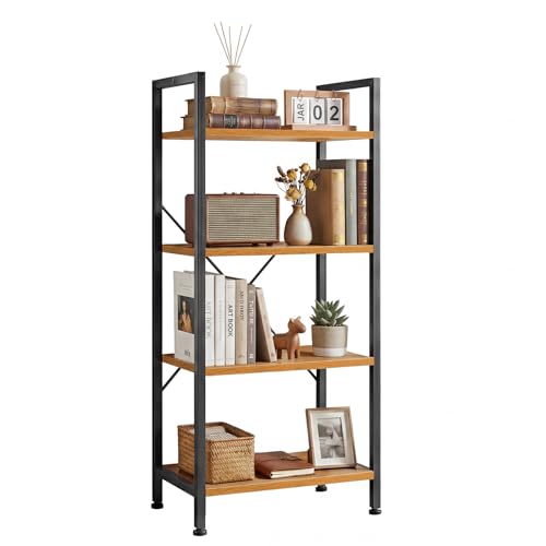 4 Tier Bookshelf, Free Standing Bookcase with Open Storage Shelves - color: Light Wood, size: 4 Tier