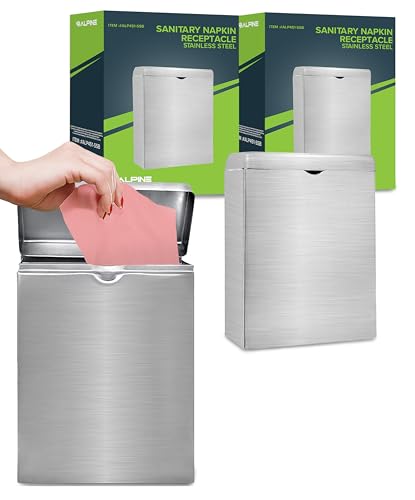 Alpine Sanitary Napkin Receptacle – 2 Pack Wall Mounted Tampon Holder for Bathroom Provides Clean & Odor-Free Restroom for Home, Office & Public Restrooms (Stainless Steel) - color: Stainless Steel, size: 2-Pack