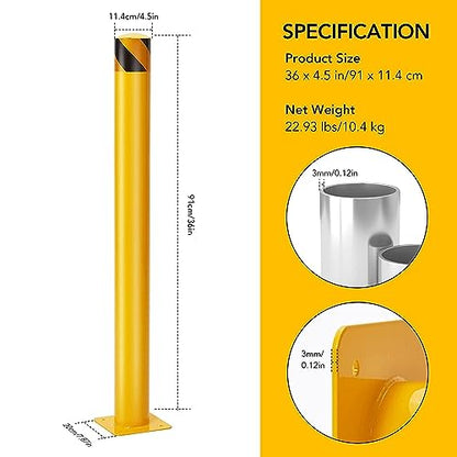 PioneerWorks Safety Bollard 6 Packs, 36 Inch Height Bollard Post, 4.5 Inch Diameter, Yellow Safety Steel Bollard Post with 8 Anchor Bolts, for Traffic Control, Driveway Barrier, Parking Pole - size: 36 inch
