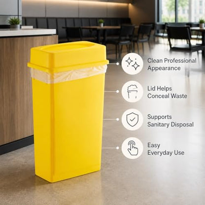23 Gallon Slim Rectangular Commercial Trash Can, Heavy Duty Plastic Indoor Waste Bin for Kitchen, Office, Restaurant, School, Restroom & Janitorial Use (Yellow, with Lid) - color: Yellow