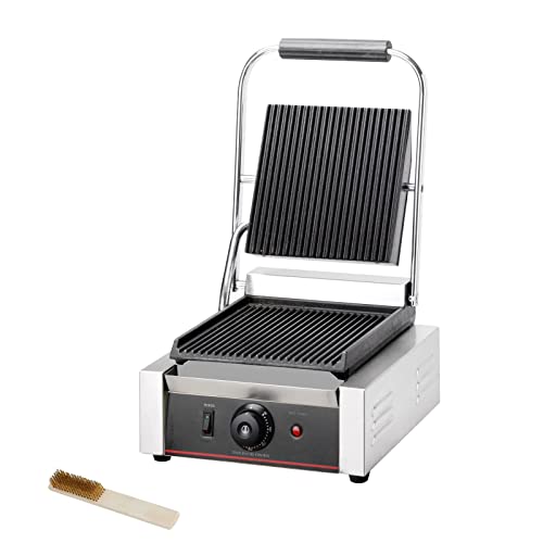 Commercial Panini Press With Grooved Grill Sandwich Maker Machine Electric Contact Grill Single (Single Grooved Top&Bottom) - style: Single Grooved Top&Bottom