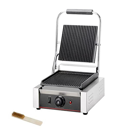Commercial Panini Press With Grooved Grill Sandwich Maker Machine Electric Contact Grill Single (Single Grooved Top&Bottom) - style: Single Grooved Top&Bottom