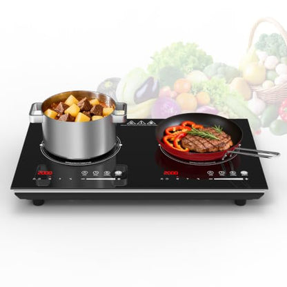 VBGK 2 burner induction cooktop,110V 4000W 2 burner induction stove top with Brushed Panel LED touch Control,8 Power Levels, Kids Lock & 4H Timer 2 burner hot plate - size: 2 Burner induction Cooktop