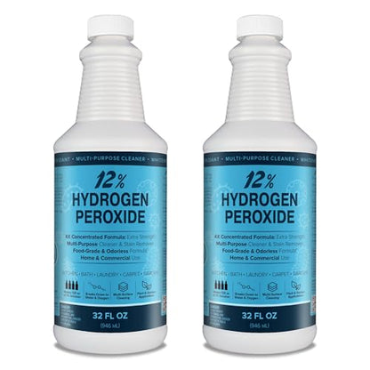 MAXTITE 12% Hydrogen Peroxide Solution, 2-Pack 32 Fl Oz - Food-Grade H2O2 & Water - Versatile Cleaner for Kitchen, Bath & Laundry - 4X Concentrated - Bottle w/Child-Safe Cap - Made in USA - size: 32 Fl Oz (Pack of 2)