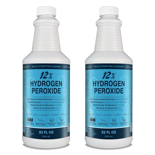 MAXTITE 12% Hydrogen Peroxide Solution, 2-Pack 32 Fl Oz - Food-Grade H2O2 & Water - Versatile Cleaner for Kitchen, Bath & Laundry - 4X Concentrated - Bottle w/Child-Safe Cap - Made in USA - size: 32 Fl Oz (Pack of 2)