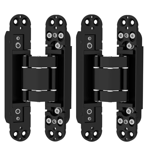 Hidden Door Hinge 2 Pack 6 inch 3 Way Adjustable 180° Black Concealed Hinge - color: Black, size: 6 Inch