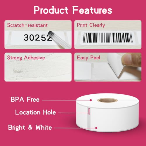 24 Rolls, 8400 Address Labels Replacement for DYMO 30252 (1-1/8" x 3-1/2") - size: 1-1/8" x 3-1/2" | 30252-24 Rolls