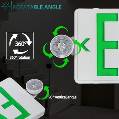 Green LED Exit Sign Emergency Light Combo UL, 2 Pack - color: White Housing+Green Letter+Light, size: 2 Pack