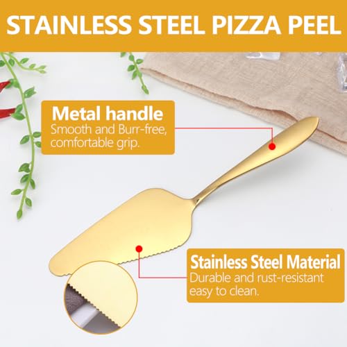 GRETJOB 6 Pcs Pizza Pan Riser Stand Set, 2 Metal Pizza Table Stands + 2 Nonstick Pizza Pans + 2 Pie Servers, Gold Pizza Rack & Tray for Baking, Dessert, Cheese, Party, and Restaurant Use (Gold 2Pcs) - color: Gold 2Pcs