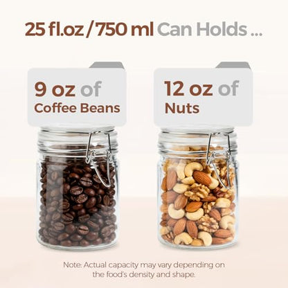 ComSaf 25 oz Glass Jars with Airtight Lids 6 Pack Pantry Coffee Canisters - size: 25 fl oz x 6