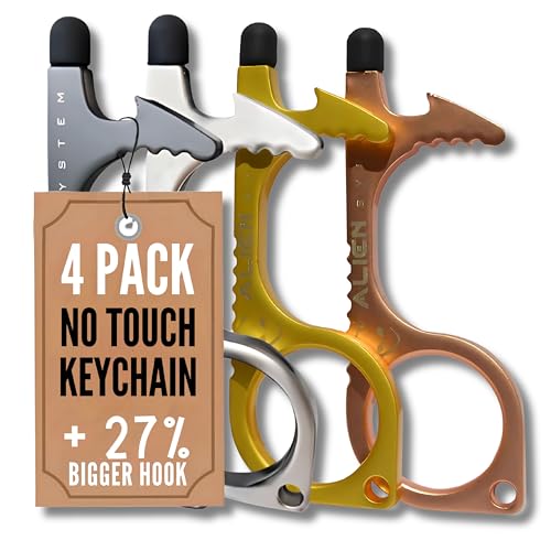 No Touch Door Opener Tool 4 Pack - Larger Hook, Stylus & Bottle Opener - color: Silver Pearl + Gun Grey + Gold + Rose Gold