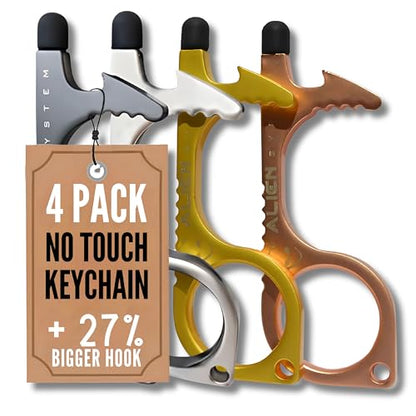 No Touch Door Opener Tool 4 Pack - Larger Hook, Stylus & Bottle Opener - color: Silver Pearl + Gun Grey + Gold + Rose Gold