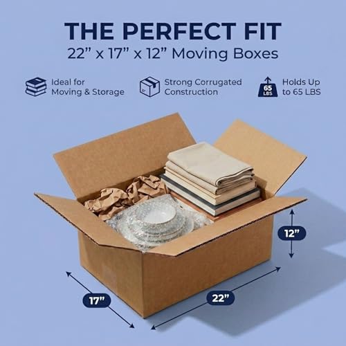 BOX USA Moving Boxes Holds 65lbs, 22"L x 17"W x 12"H (10-Pack) Large - Corrugated Cardboard Box for Shipping, Mailing, Packing, Packaging and Storage - size: Large 10-Pk 22x17x12"