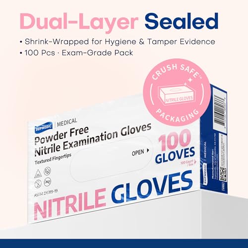 Supmedic Medical Nitrile Exam Gloves, Latex & Powder-Free Disposable 100 Ct - color: Medium (Rose Quartz)