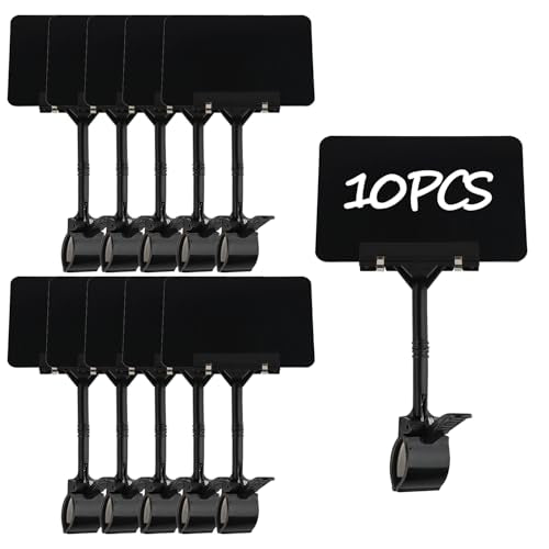 10 Pack Plastic Chalkboard Signs with Long Clip, Double Head Rotating Display Price Tags Merchandise Clip Holder for Business Retail Food Clothing Rack Shelf Basket Sign Display (Black) - color: Black-2