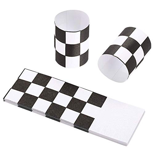 Gmark Self-Adhesive Black White Grid Paper Napkin Bands (2500 Count) - 4.25 x 1.5 Inch Professional Napkin Rings - Self-Sealing Disposable Silverware Wrappers for Restaurants & Formal Events GM1110 - color: Black White