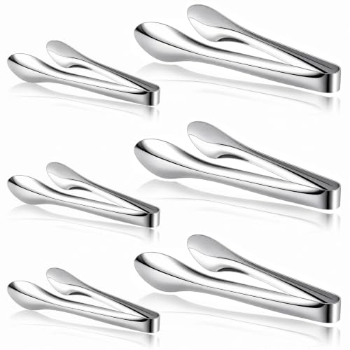 6 Pack Polished Stainless Steel Kitchen Tongs Set, 9 and 12 Inch Metal Food Serving Tong for Buffet Salad BBQ Grilling, Kitchen Utensils for Parties, Catering, Restaurants,Home Entertaining