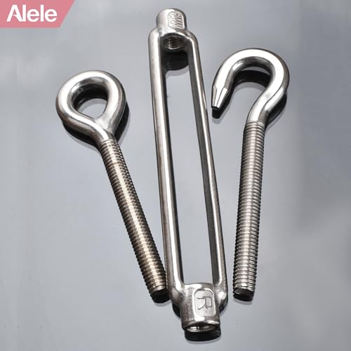 M8 Turnbuckle,5/16" Thread Stainless Steel Hook & Eye Alele Stainless Steel 304 Turnbuckle Heavy Duty Wire Rope Tension 4pcs (M8 Turnbuckle) - size: M8 Turnbuckle