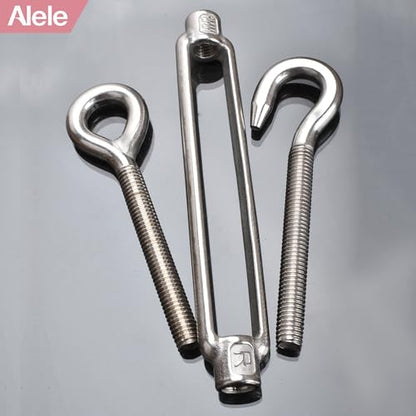 M8 Turnbuckle,5/16" Thread Stainless Steel Hook & Eye Alele Stainless Steel 304 Turnbuckle Heavy Duty Wire Rope Tension 4pcs (M8 Turnbuckle) - size: M8 Turnbuckle
