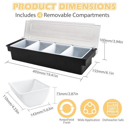 Ice Chilled Condiment Caddy with 4 Removable Trays and Lids - size: 4-Compartment Condiment Holder