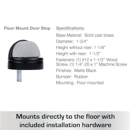 BRINKS Commercial Dome Floor Door Stop with Riser, Matte Black
