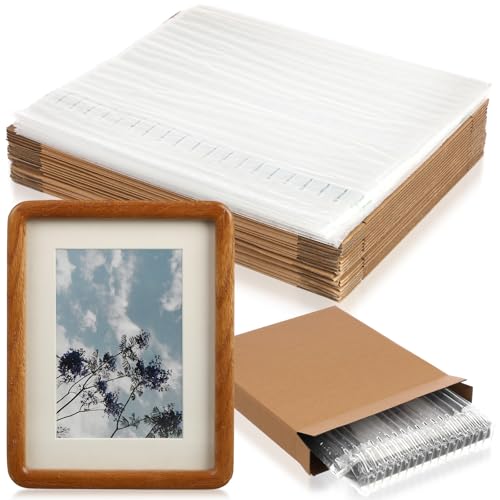 Tenceur 40 Pack Shipping Boxes for Picture Frames 8x10, Include 20 Cardboard Box 20 Bubble Pouch, Flat Corrugated Cardboard Box for Small Business Book Picture Shipping Boxes Moving Packaging Supplies