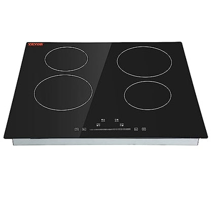 VEVOR LT4-77 Built in Electric Ceramic 23.2 x 20.5 inch Stove Top, 240V Glass Radiant Cooktop with Touch Control, Timer & Child Lock, 9 Power Levels for Simmer Steam Slow Cook Fry, 24IN 4-Burners - size: 24 IN-4 Burner+Touch Control