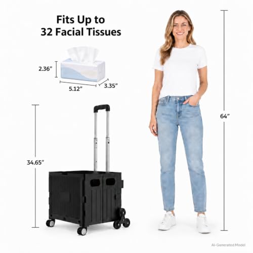 Foldable Shopping Cart: Plastic Stair Climbing Cart & Rolling Crate - color: Black(stair-climbing)