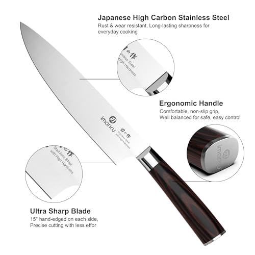imarku 3 Piece Knife Set, Japanese High Carbon Stainless Steel Chef Knife - color: Pakkawood Brown