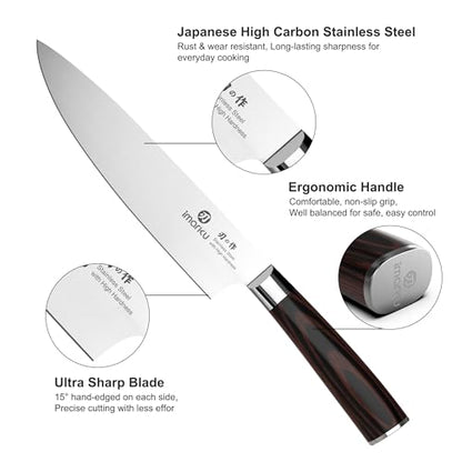 imarku 3 Piece Knife Set, Japanese High Carbon Stainless Steel Chef Knife - color: Pakkawood Brown