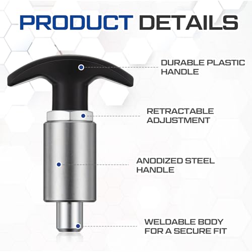 2 Pcs Steel Handle Locking Spring Loaded Pull Pin T Knob Spring Plunger Loaded Pull Pop Pin Shank Knob Plastic Handle for Welding Shelve Industrial Rack System Fitness 3.15 Inch (3/8 Inch) - size: 3/8 Inch