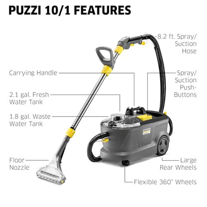 Kärcher Puzzi 10/1 Commercial Carpet Extractor 12.5 PSI - Spot Cleaner, Stain Remover, Area Rugs, Car and Auto Detailing, Carpet and Upholstery Cleaner - Onboard Accessory Storage - 4.9 Gallon - style: Puzzi 10 (Commercial)