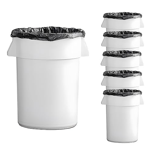 Set of 6 55 Gallon Round Commercial Trash Can, Industrial Recycling Bin, Durable Garbage Can, Ingredient Bin, Safe Food Container (White) - color: White