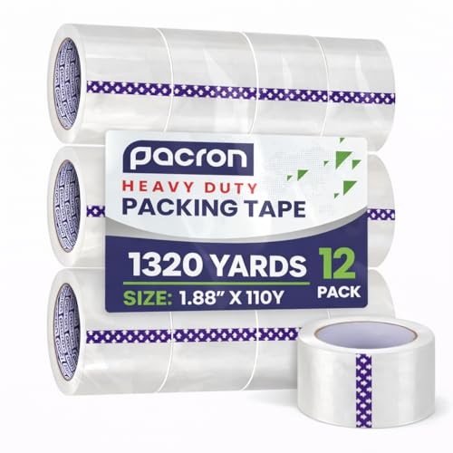 Clear Packing Tape Heavy-Duty Wrapping Tape - 55-Yard Length, Strong Adhesive Rolls for Moving Boxes, Office Packaging, Storage Organization & Warehouse Shipping (Premium (1.88 x 110), 12 Rolls) - size: 12 Rolls, style: Premium (1.88 x 110)