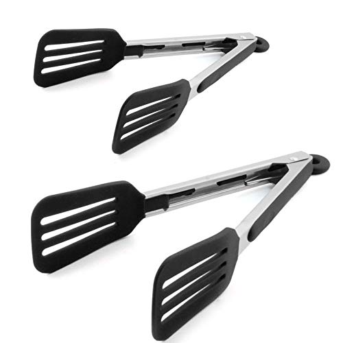 2 Pack Stainless Steel Silicone Cooking & Serving Tongs, 7 & 9 Inch - color: Black, size: 7 & 9 inch