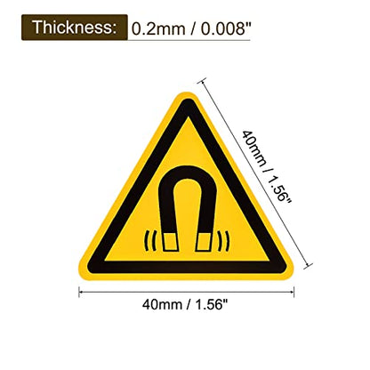 PATIKIL Triangle Beware of the Magnetic Field Warning Sign Self Adhesive Yellow with Black Words 40mm/1.56inch for Machine, Instrument and Equipment Surface Pack of 10 - size: 40mm